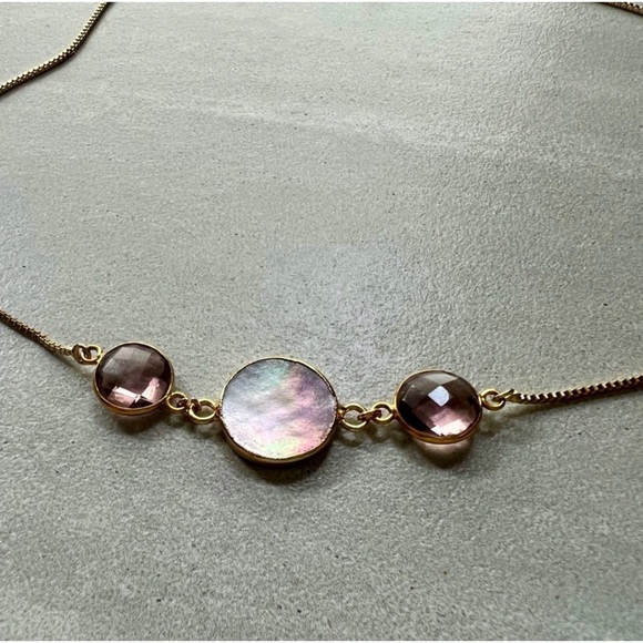 1 LEFT! LINA Morganite Mother of Pearl Adjustable Necklace - Picture 6 of 9